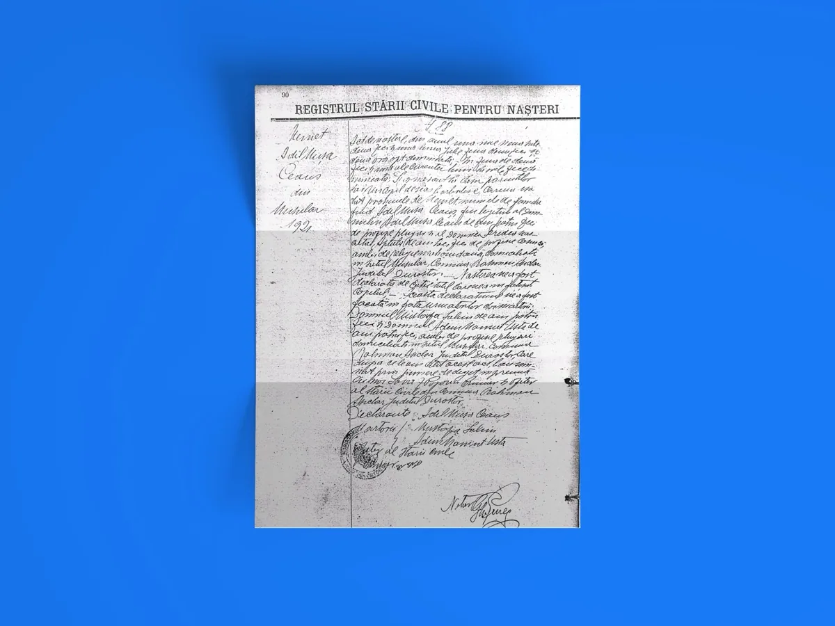 Romanya arşivinden çıkarılan doğum kaydı belgesi